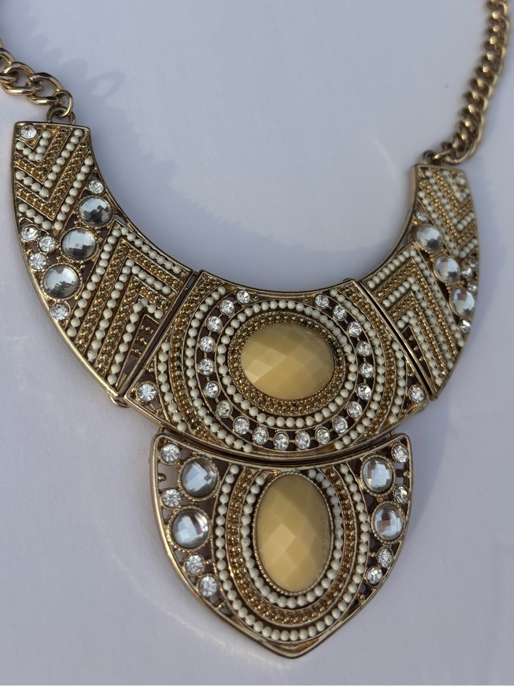 Natasha Vintage Inspired Statement Necklace Gold Rhinestone Bib Collar Jewelry